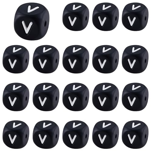 LEGENTLISUR 20 Stück Silikon Buchstabenperlen 12mm Quadratische Würfel Schwarze Alphabet Lose Perlen Für Freundschaftsarmbänder Wörter Schlüsselanhänger Schmuck Basteln DIY Projekte (Buchstabe V) LEGENTLISUR 20 Stück Silikon Buchstabenperlen 12mm Quadratische Würfel Schwarze Alphabet Lose Perlen Für Freundschaftsarmbänder Wörter Schlüsselanhänger Schmuck Basteln DIY Projekte (Buchstabe V) von LEGENTLISUR