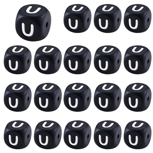 LEGENTLISUR 20 Stück Silikon Buchstabenperlen 12mm Quadratische Würfel Vokal Alphabet Lose Perlen Für Freundschaftsarmbänder Wörter Schlüsselanhänger Schmuck Basteln DIY Projekte (Buchstabe U) von LEGENTLISUR
