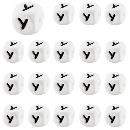 LEGENTLISUR 20 Stück Silikon Buchstabenperlen 12mm Quadratische Würfel Weiße Alphabet Lose Perlen Für Freundschaftsarmbänder Wörter Schlüsselanhänger Schmuck Basteln DIY Projekte (Buchstabe Y) von LEGENTLISUR