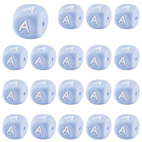 LEGENTLISUR 20 Stück Silikon Buchstabenperlen 12mm Würfel Blaue Vokale Alphabet Lose Perlen Für Freundschaftsarmbänder Halsketten Schlüsselanhänger Schmuck Basteln DIY Projekte (Buchstabe A) von LEGENTLISUR