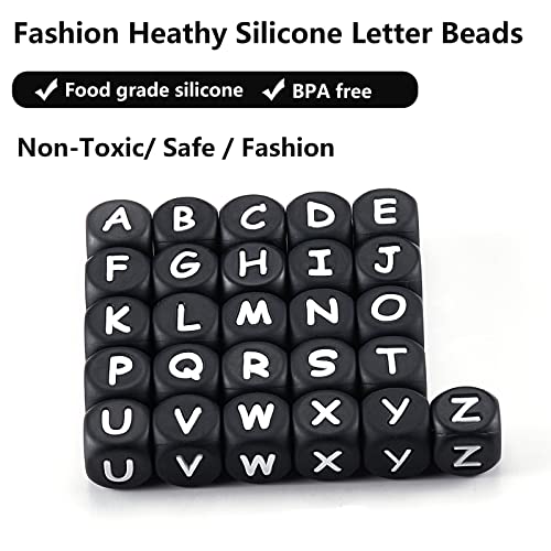 LEGENTLISUR 20 Stück Silikon Buchstabenperlen 12mm Würfel Schwarze Vokal Alphabet Lose Perlen Für Freundschaftsarmbänder Halsketten Schlüsselanhänger Schmuck Basteln DIY Projekte (Buchstabe A) von LEGENTLISUR