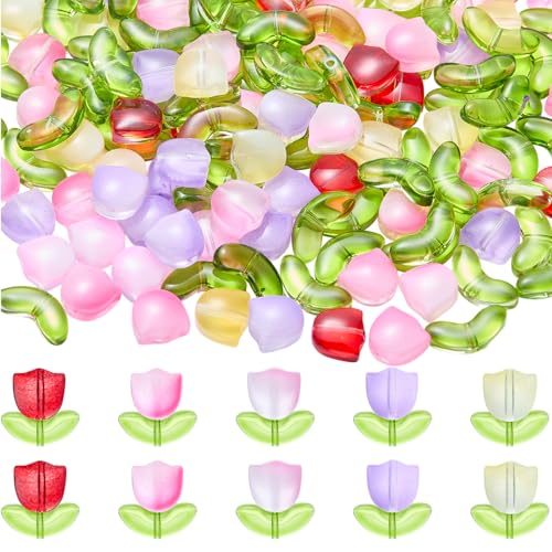 LEGENTLISUR 200 Stück Tulpenblumen Glasperlen Zur Schmuckherstellung Lampwork Kristall Lose Perlen Für Armbänder Halsketten Ohrringe DIY Bastelbedarf von LEGENTLISUR
