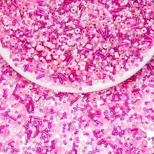 LEGENTLISUR 200g Glasperlen Kristallröhren Stiftperlen Für Selbstgemachte Halsketten Armbänder Ohrringe Basteln Schmuckherstellungsset (Pink) von LEGENTLISUR