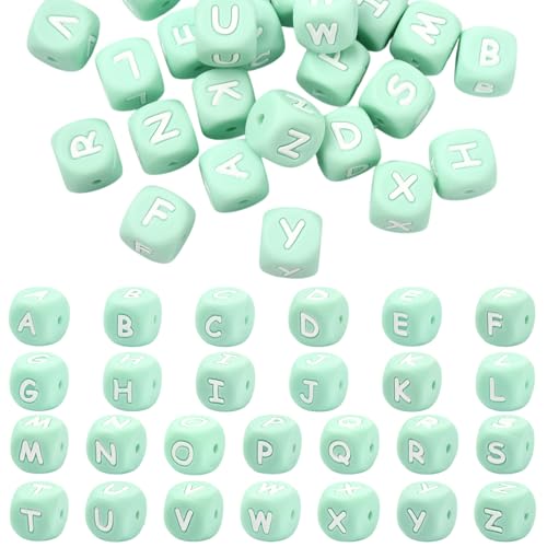 LEGENTLISUR 26 Stück Silikon Buchstabenperlen 12mm Quadratische Würfel Alphabet Lose Perlen Für Freundschaftsarmbänder Wörter Schlüsselanhänger Schmuck Basteln DIY Projekte (Türkis) von LEGENTLISUR