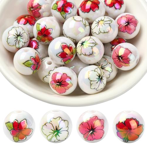 LEGENTLISUR 30 Stück 16mm Acrylperlen Blumen Runde Perlen Zur Schmuckherstellung Schlüsselanhänger Armbänder Perlenstifte von LEGENTLISUR