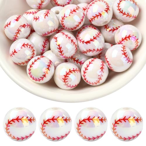 LEGENTLISUR 30 Stück 16mm Acrylperlen Sport Baseball Perlen Zur Schmuckherstellung Schlüsselanhänger Armbänder Perlenstifte von LEGENTLISUR
