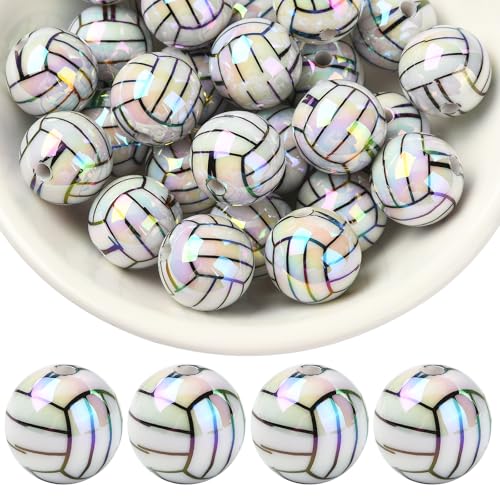 LEGENTLISUR 30 Stück 16mm Acrylperlen Sport Volleyball Perlen Zur Schmuckherstellung Schlüsselanhänger Armbänder Perlenstifte von LEGENTLISUR