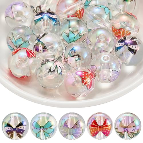 LEGENTLISUR 30 Stück 16mm Runde Acrylperlen Mit Schleife 5 Farben Gemischt Lose Perlen Zum Auffädeln Für DIY Schlüsselanhänger Und Stiftarmbänder Halsketten Schmuckherstellung Basteln (Transparent) von LEGENTLISUR