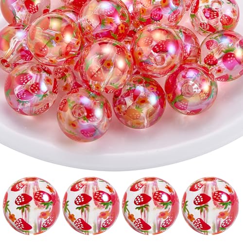 LEGENTLISUR 30 Stück 16mm Transparente Acrylperlen Erdbeer Rundperlen Zur Schmuckherstellung Schlüsselanhänger Armbänder Perlenstifte (Rot) von LEGENTLISUR