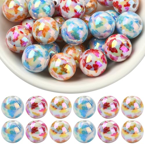LEGENTLISUR 30 Stück 3 Farben 16 mm Acrylperlen Schmetterlings-Form Runde Perlen für Die Schmuckherstellung Schlüsselanhänger Armbänder Perlenstifte von LEGENTLISUR