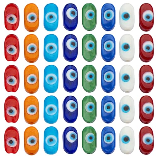 LEGENTLISUR 40 Stück Flache Runde Perlen Mit Bösem Blick Handgefertigte Lampwork Perlen Für Armbänder Halsketten Ohrringe DIY Schmuckherstellung (Gemischte Farben) von LEGENTLISUR