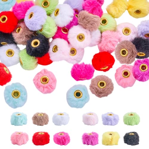 LEGENTLISUR 48 Stück Bunte Weiche Flauschige Pompon Perlen Mit Großem Loch Kunstfell Abstandshalter Perlen Großpackung Für DIY Stifte Ohrringe Schlüsselanhänger Kunsthandwerk Bastelzubehör von LEGENTLISUR
