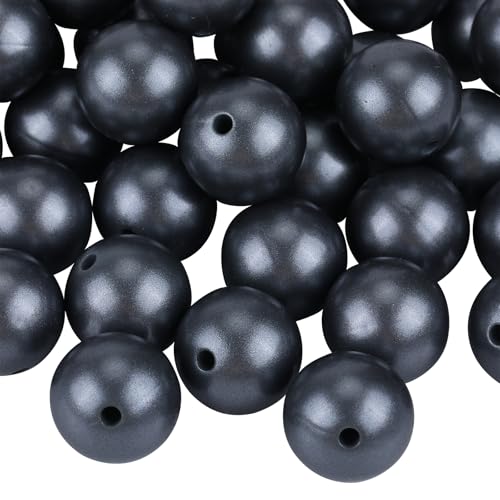LEGENTLISUR 50 Stück 15mm Silikonperlen Zur Herstellung Von Schlüsselanhängern Runde Fokalperlen Für Stifte DIY Schmuck Bastelbedarf (Schwarz) von LEGENTLISUR