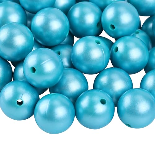 LEGENTLISUR 50 Stück 15mm Silikonperlen Zur Herstellung Von Schlüsselanhängern Runde Fokalperlen Für Stifte DIY Schmuck Bastelbedarf (Türkis) von LEGENTLISUR