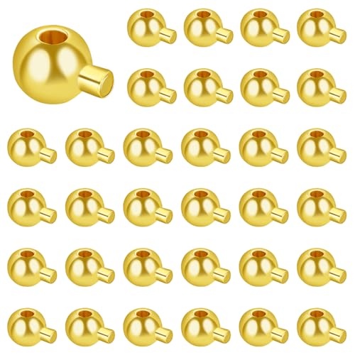 LEGENTLISUR 50 Stück Quetschperlen zur Schmuckherstellung Mini Rundperlen Positionierperlen für Halsketten Armbänder Bastelbedarf (Gold) von LEGENTLISUR