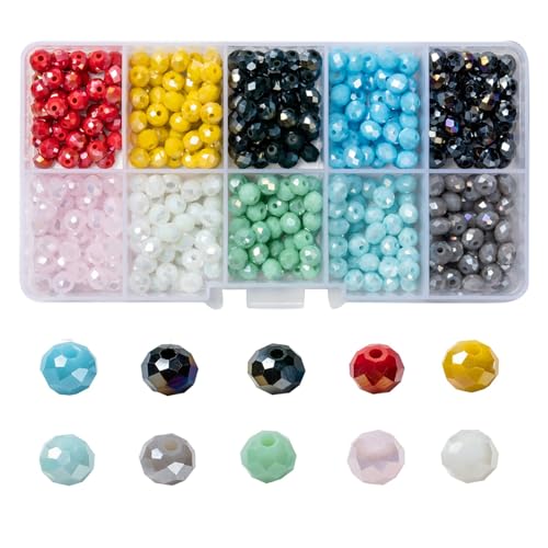 LEGENTLISUR 500 Stück 10 Farben Glasperlen Perlen für Armbänder Perlenset Beads for Jewellery Making Facettierte Glasperlen Halskette Armband DIY Handwerk Schmuckherstellung 6MM von LEGENTLISUR