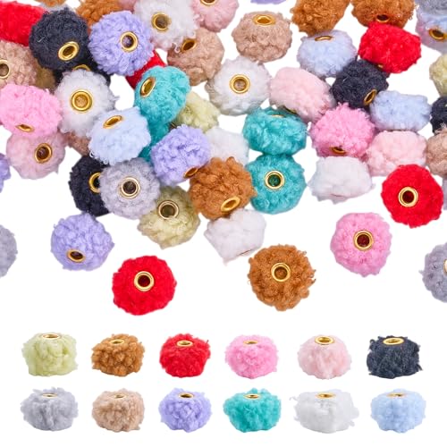 LEGENTLISUR 60 Stück Bunte Weiche Flauschige Pompon Perlen Mit Großem Loch Kunstfell Abstandshalter Perlen Großpackung Für DIY Stifte Ohrringe Schlüsselanhänger Kunsthandwerk Bastelzubehör von LEGENTLISUR