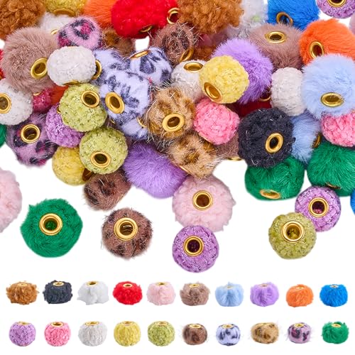LEGENTLISUR 80 Stück Bunte Weiche Flauschige Pompon Perlen Mit Großem Loch Kunstfell Abstandshalter Perlen Großpackung Für DIY Stifte Ohrringe Schlüsselanhänger Kunsthandwerk Bastelzubehör von LEGENTLISUR