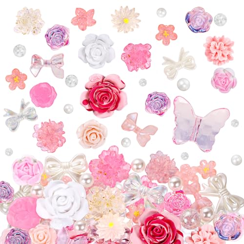 LEGENTLISUR Acrylperlen Große Menge Rosenblüten Schmetterlinge Kunstharzperlen Im Barockstil Für Armbänder Halsketten Ohrringe DIY Schmuckherstellung Basteln (Pink) von LEGENTLISUR