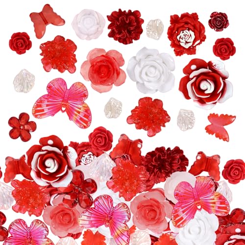 LEGENTLISUR Acrylperlen Große Menge Rosenblüten Schmetterlinge Kunstharzperlen Im Barockstil Für Armbänder Halsketten Ohrringe DIY Schmuckherstellung Basteln (Rot) von LEGENTLISUR