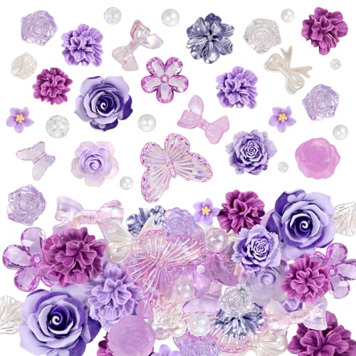 LEGENTLISUR Acrylperlen Große Menge Rosenblüten Und Schmetterlingsperlen Kunstharzperlen Im Barockstil Für Armbänder Halsketten Ohrringe DIY Schmuckherstellung (Lila) von LEGENTLISUR