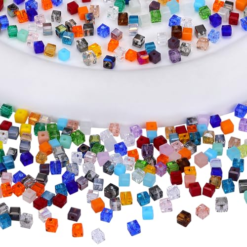 LEGENTLISUR Quadratische Kristallglasperlen 3mm Facettierte Würfelperlen Für Armbänder Halsketten Ohrringe DIY Schmuckherstellung (Serie Gemischter Farben) von LEGENTLISUR