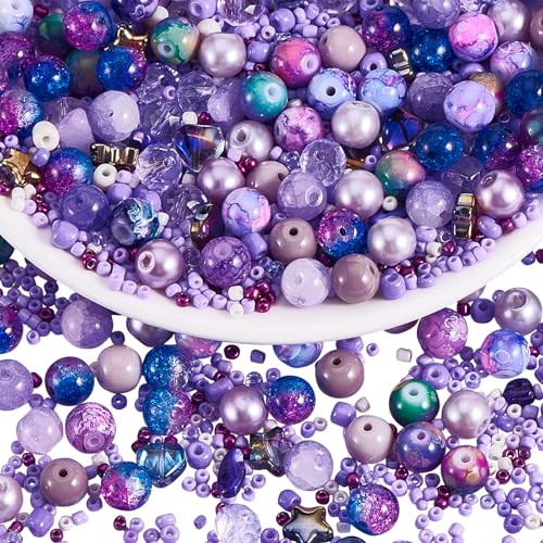 LEGENTLISUR Runde Glasperlen Bunte Crackle Facettenperlen Für Armbänder Halsketten Ohrringe DIY Schmuckherstellung Basteln (Lila Serie) von LEGENTLISUR