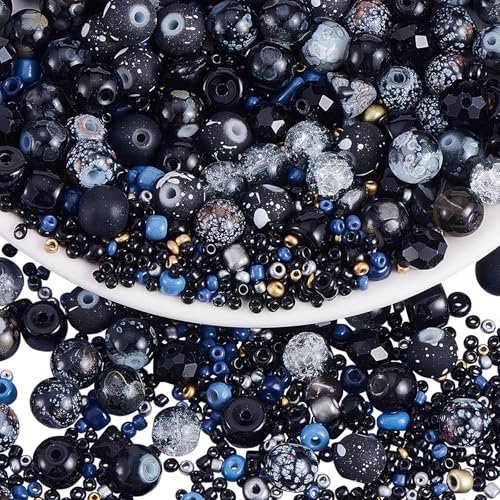 LEGENTLISUR Runde Glasperlen Große Menge Bunte Crackle Facettenperlen Für Armbänder Halsketten Ohrringe DIY Schmuckherstellung Basteln (Schwarze Serie) von LEGENTLISUR