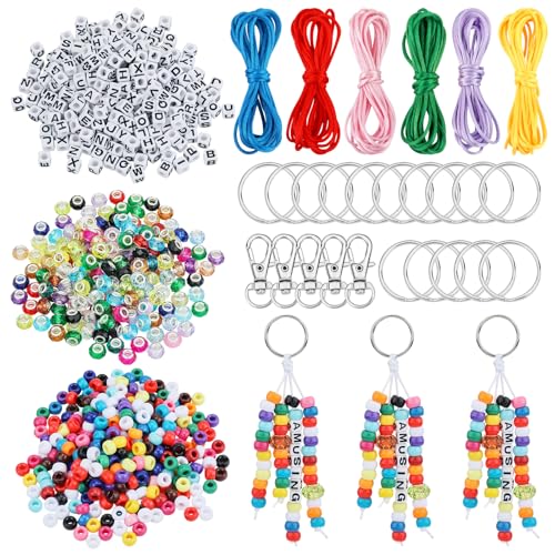 LEGENTLISUR Schlüsselanhänger Set Mit Ponyperlen DIY Verstellbare Buchstabenperlen Schnüre Schlüsselanhänger Bastelzubehör Für Partygeschenke (Gemischte Farben) von LEGENTLISUR
