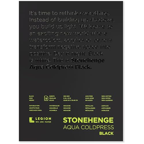 Stonehenge Aqua, 1 Watercolor Pad, 140lb, Cold Press, 9 by 12 Inches, Black Paper, Sheets Legion Aquarellblock, 63,5 kg, Kaltpresse, 22,9 x 30,5 cm, schwarzes Papier, 15 Blatt, 9-x-12-Inch Stonehenge Aqua, 1 Watercolor Pad, 140lb, Cold Press, 9 by 12 Inches, Black Paper, Sheets Legion Aquarellblock, 63,5 kg, Kaltpresse, 22,9 x 30,5 cm, schwarzes Papier, 15 Blatt, 9-x-12-Inch von Stonehenge
