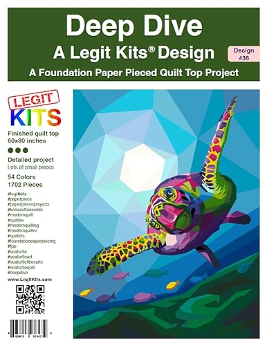 LEGIT KITS Deep Dive Quilt-Set, Foundation-Papiermuster mit vorgeschnittenem Stoff, 152,4 x 203,2 cm LEGIT KITS Deep Dive Quilt-Set, Foundation-Papiermuster mit vorgeschnittenem Stoff, 152,4 x 203,2 cm von LEGIT KITS