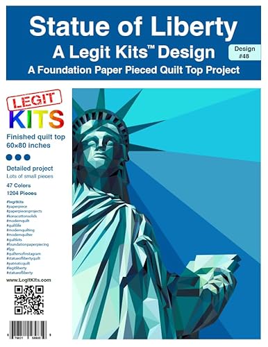 LEGIT KITS Quilt-Set, Freiheitsstatue, Foundation-Papiermuster mit vorgeschnittenem Stoff, 152,4 x 203,2 cm LEGIT KITS Quilt-Set, Freiheitsstatue, Foundation-Papiermuster mit vorgeschnittenem Stoff, 152,4 x 203,2 cm von LEGIT KITS