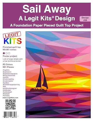 LEGIT KITS Sail Away Quilt-Set, Foundation-Papiermuster mit vorgeschnittenem Stoff, 152,4 x 203,2 cm LEGIT KITS Sail Away Quilt-Set, Foundation-Papiermuster mit vorgeschnittenem Stoff, 152,4 x 203,2 cm von LEGIT KITS