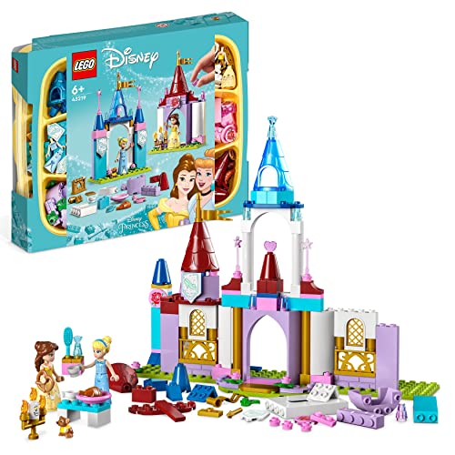 LEGO 43219 Disney Princess Kreative Schlösserbox, Spielzeug Schloss Spielset mit Belle und Cinderella Mini-Puppen und Steine Sortierbox, Reisespielzeug für Mädchen und Jungen ab 6 Jahren von LEGO