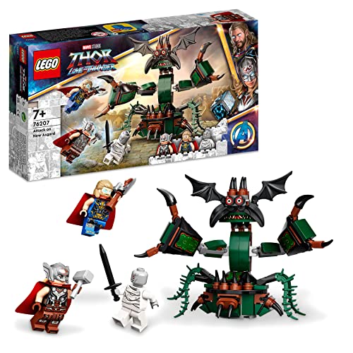 LEGO 76207 Marvel Angriff auf New Asgard, Monster und 3 Minifiguren mit Sturmbrecher und Hammer, Avengers Spielzeug aus dem Film Thor: Love & Thunder von LEGO