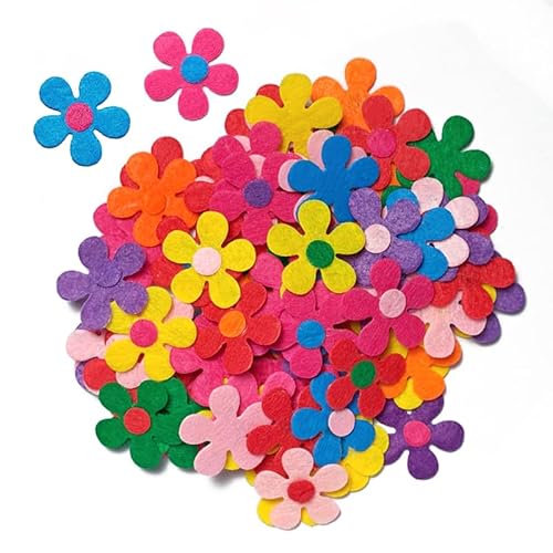 LEIBOCHAO 200 Stück Filzblumen Bunte Stoffblumen für Kinder DIY Basteln, 2,8 cm Durchmesser Dekoblumen für Einladungskarten & Geschenkverpackungen von LEIBOCHAO