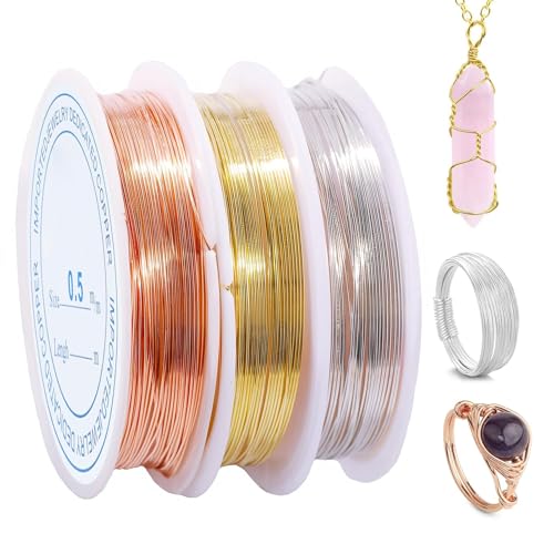 Schmuckdraht, Basteldraht Gold, 3 Bände 0.5mm Craft Wire, Kupferdraht für Schmuckherstellung, Kunsthandwerk, Dekorationen und Blumendekorationen, für Kunsthandwerk Ring Schmuckherstellung Schmuckdraht, Basteldraht Gold, 3 Bände 0.5mm Craft Wire, Kupferdraht für Schmuckherstellung, Kunsthandwerk, Dekorationen und Blumendekorationen, für Kunsthandwerk Ring Schmuckherstellung von LEIBOCHAO