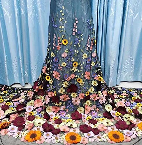 129,5 cm Breite 3D bunte Sonnenblumen-Ranke Stickerei Spitze Stoff für Damen Party Kleid Hochzeit Kleid Tanz Kostüm Zubehör DIY Kleidung Vorhang Heimdekoration (91 cm, schwarz) von LEIDE