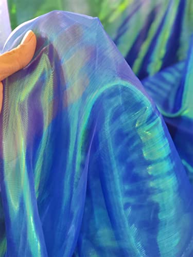 2,7 m schillernder holografischer Gaze-Stoff, magischer Regenbogen-Laser-Farbverlauf, Organza-Spitzenstoff für Hochzeitskleid, Vorhanghintergrund, Party-Dekoration, DIY-Zubehör (Königsblau) von LEIDE