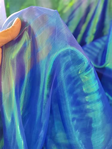 LEIDE Schillernder holografischer Gaze-Stoff, magischer Regenbogen-Laser-Farbverlauf, Organza-Spitzenstoff für Hochzeitskleid, Vorhanghintergrund, Party-Dekoration, Bastelbedarf (Königsblau) von LEIDE