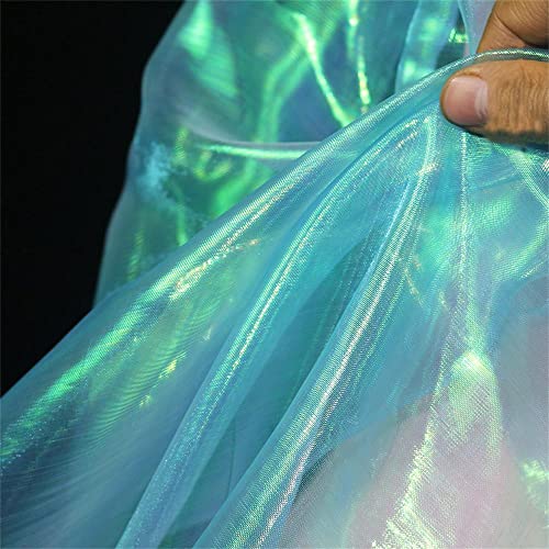 2,7 m schillernder holografischer Gaze-Stoff, magischer Regenbogen-Laser-Farbverlauf, Organza-Spitzenstoff für Hochzeitskleid, Vorhanghintergrund, Party-Dekoration, DIY-Zubehör (Seeblau) von LEIDE