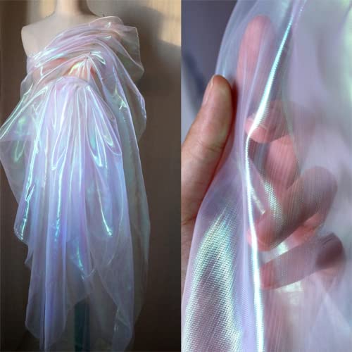 2,7 m schillernder holografischer Gaze-Stoff, magischer Regenbogen-Laser-Farbverlauf, Organza-Spitzenstoff für Hochzeitskleid, Vorhanghintergrund, Party-Dekoration, DIY-Zubehör (magisches Weiß) von LEIDE