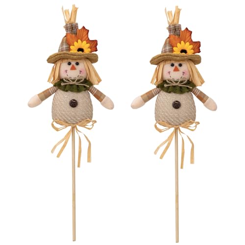 LEIDJGUN 2 Stück Thanksgiving Vogelscheuchen Form Figuren Holz Stick Charaktere für Feiertage Versammlungen und Geschenke Strohpuppen von LEIDJGUN