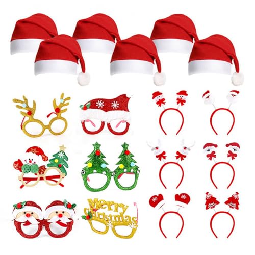 LEIDJGUN Brillenrahmen mit Weihnachtsmotiv für Kinder und Erwachsene, lustiges Brillengestell-Set mit Weihnachtsmütze, Slap Armbändern und Stirnband von LEIDJGUN