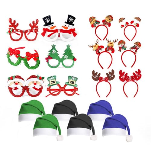 LEIDJGUN Brillenrahmen mit Weihnachtsmotiv für Kinder und Erwachsene, lustiges Brillengestell-Set mit Weihnachtsmütze, Slap Armbändern und Stirnband LEIDJGUN Brillenrahmen mit Weihnachtsmotiv für Kinder und Erwachsene, lustiges Brillengestell-Set mit Weihnachtsmütze, Slap Armbändern und Stirnband von LEIDJGUN