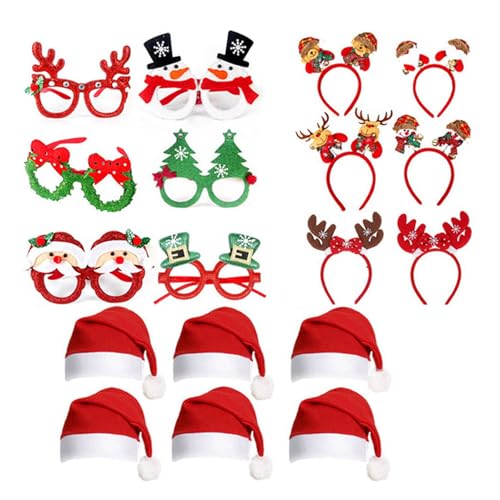 LEIDJGUN Brillenrahmen mit Weihnachtsmotiv für Kinder und Erwachsene, lustiges Brillengestell-Set mit Weihnachtsmütze, Slap Armbändern und Stirnband LEIDJGUN Brillenrahmen mit Weihnachtsmotiv für Kinder und Erwachsene, lustiges Brillengestell-Set mit Weihnachtsmütze, Slap Armbändern und Stirnband von LEIDJGUN