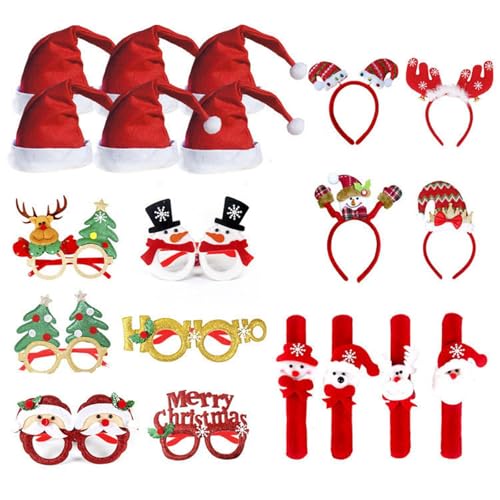 LEIDJGUN Brillenrahmen mit Weihnachtsmotiv für Kinder und Erwachsene, lustiges Brillengestell-Set mit Weihnachtsmütze, Slap Armbändern und Stirnband LEIDJGUN Brillenrahmen mit Weihnachtsmotiv für Kinder und Erwachsene, lustiges Brillengestell-Set mit Weihnachtsmütze, Slap Armbändern und Stirnband von LEIDJGUN