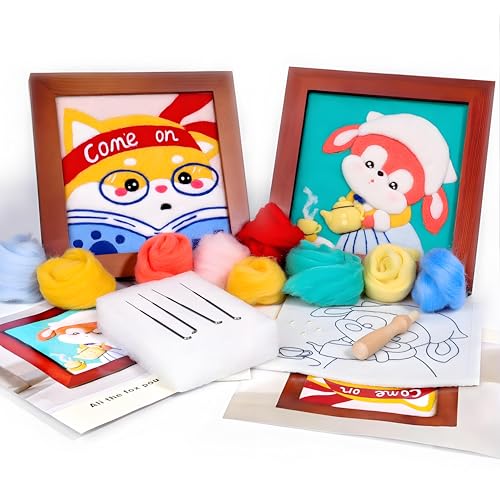 LEJITEKK Nadelfilz-Set für Anfänger, Wollfilz-Starter-Set mit Filznadeln, Schaumstoff-Pad, Filztuch, Bilderrahmen und Anleitung (evtl. nicht in deutscher Sprache), Bastelset, handgefertigte Geschenke von LEJITEKK