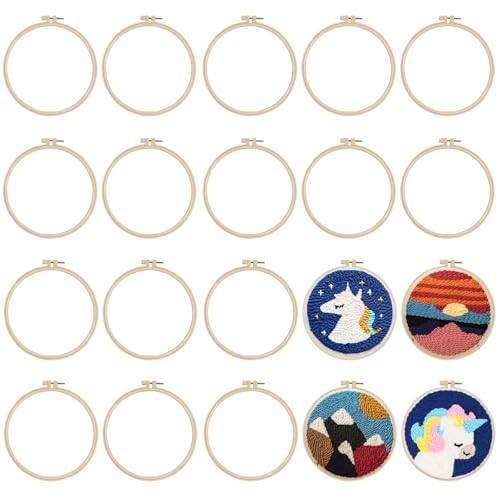 LEKEFETO 20 Stück 12 cm Stickrahmen Kunststoff Bambusimitat: Stickrahmen Rund aus Kunststoff, Stickerei Kreuzstich Set, Plastik-Kreis Stickerei Hoop, für DIY Kunst Handwerk Handliche Nähen von LEKEFETO
