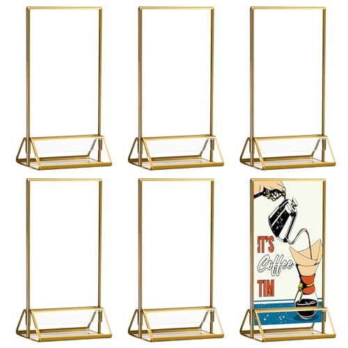LEKEFETO 6 Stück Tischaufsteller:Goldener Doppelseitiger Bilderrahmen 4 x 6 Zoll (10x15cm), Thekenaufsteller T-Ständer Tischkartenhalter für Hochzeit Tischnummern Speisekartenhalter Fotorahmen von LEKEFETO